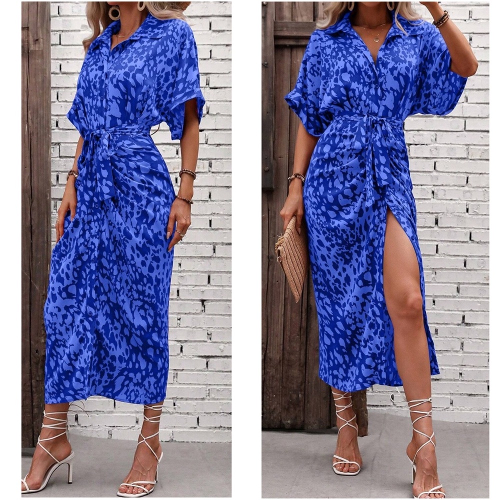 Leopard Print Button up Kimono Sleeve Shirt Dress - Picture 7 of 7